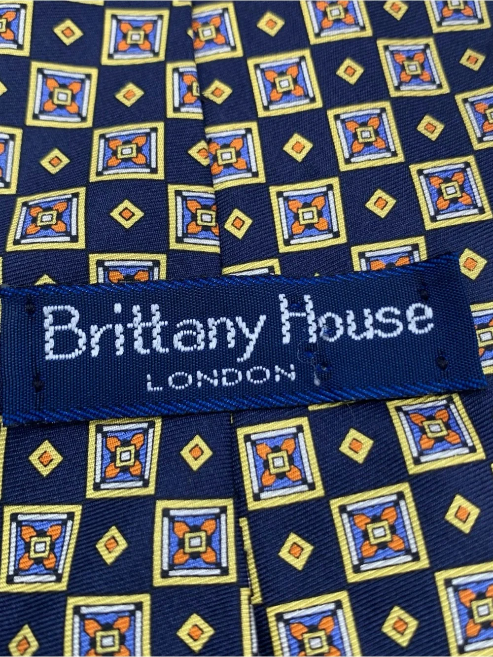 Brittany House London Black and Yellow Diamond-Pattern Silk Tie business formal